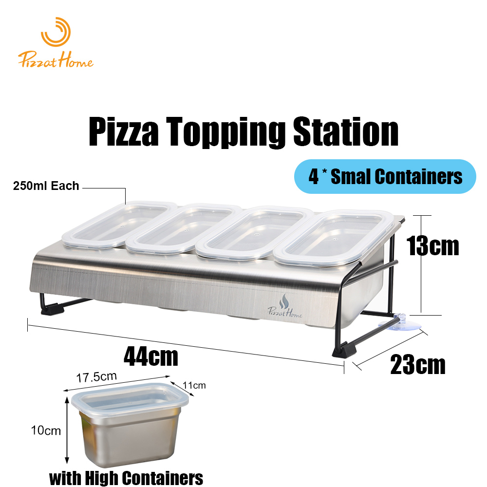 Rustfrit stål pizza ingrediensbeholder pizza topping station med pp låg til køleskabsopbevaring pizza topping krydderi opbevaringsboks: Lysegrå