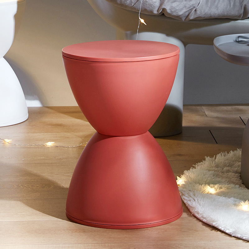 Taburete bajo nórdico para sala de estar, taburete circular y moderno de ocio para el hogar, simple y grueso, cambio de zapatos para el hogar, taburete de comedor para niños: Rojo