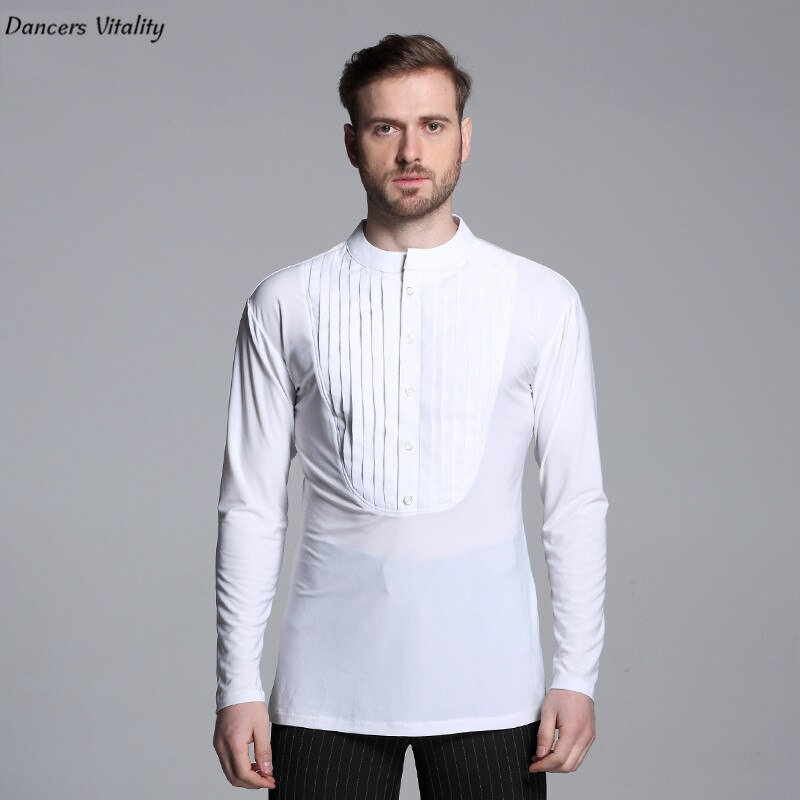 Herre skjorte t-shirt latin dans tøj lange ærmer skjorter moderne cha-cha dans vals latin dans mænd moderne konkurrence kjole