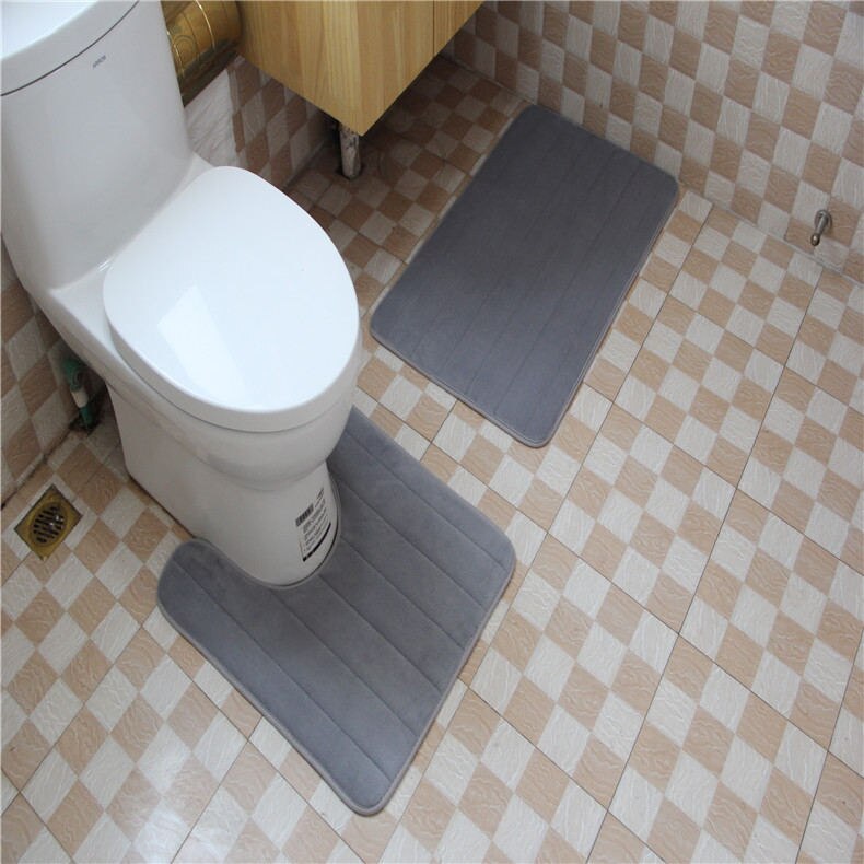 Thicken Sponge Toilet Rugs Bathroom Bath Mat Set Stripes Water Absorption Toilet Floor Carpets Shower Room Rugs 50*60 50*80cm: grey / 50x60 cm 50x80cm