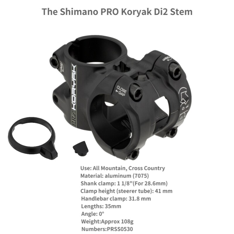 Shimano – tige PRO Koryak Di2, 0 degré + 6 °/-6 ° degrés, 1-1/8 &#39;&#39;31.8mm 35/50/60/70/80/90/100: 35mm