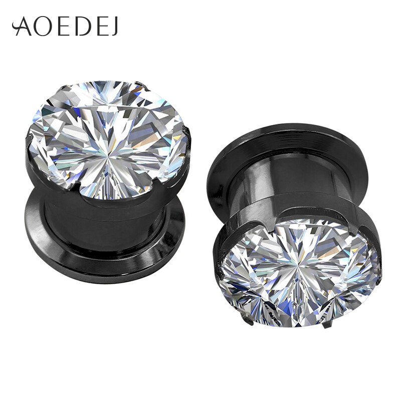 Bagues et Tunnels Cristal - 4-16mm - Acier Inoxydable - Piercings Oreille Zircone Cubique: Noir / 14mm