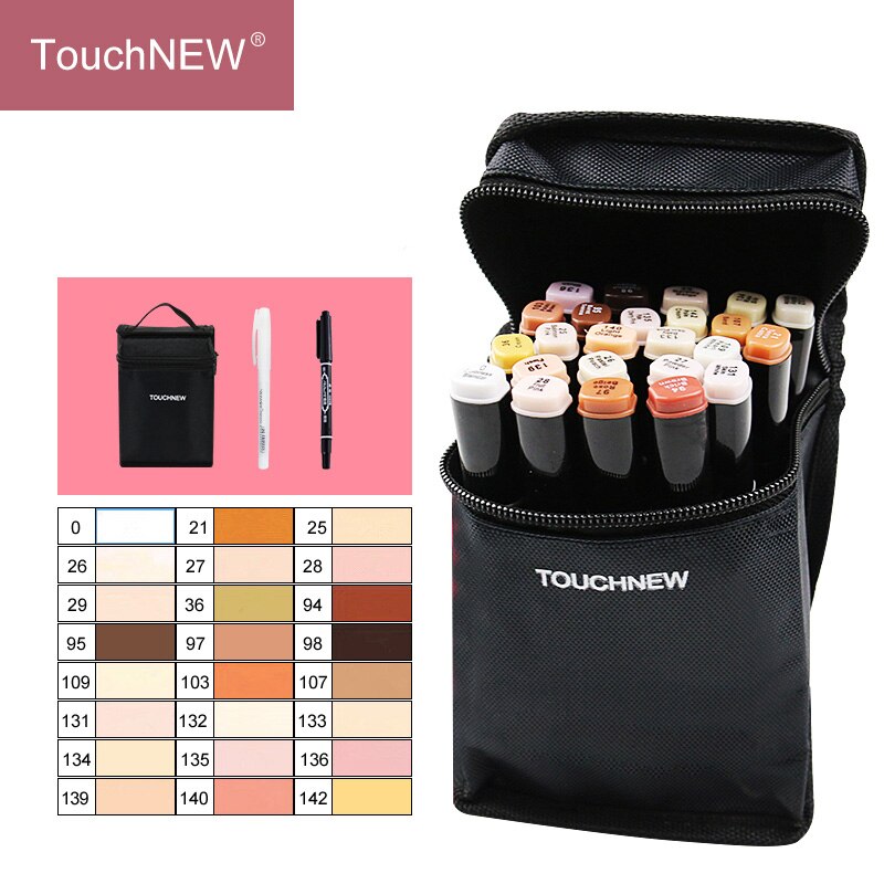 TOUCHNEW 24Color Skin Tone Marker Set-Dual Headed Alcohol Sketch Markers Pen for Drawing Portrait Animation Art Supplies: New-Skin-Black