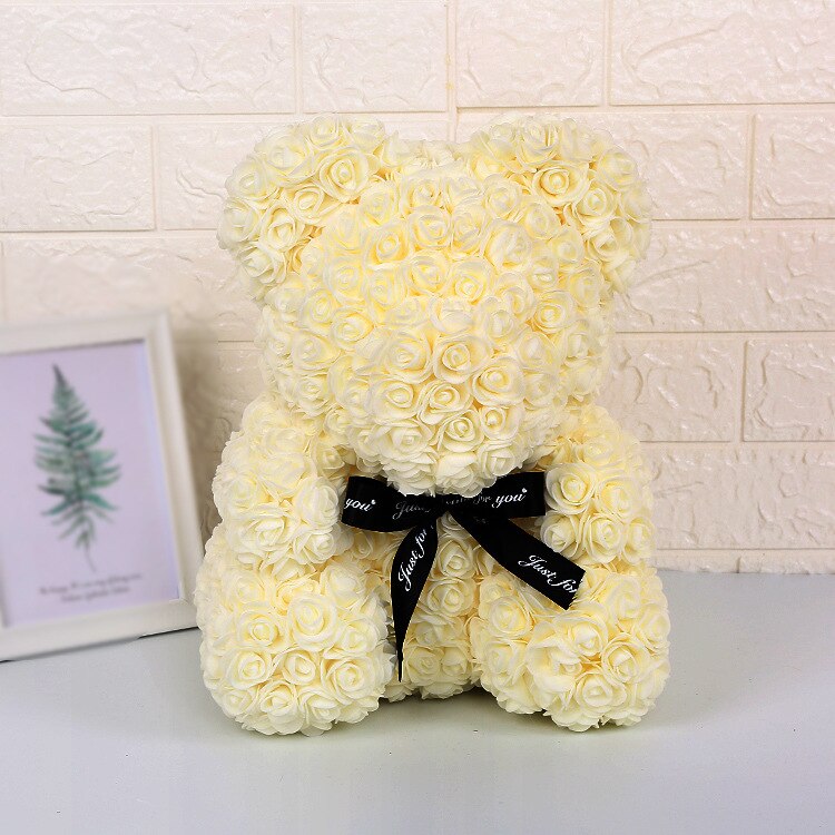 Ourson en roses artificielles, grand 40cm, ours en fleurs de polyéthylène, pour femmes, pour la saint-valentin, coffret noël mariage, décoration de maison: 9