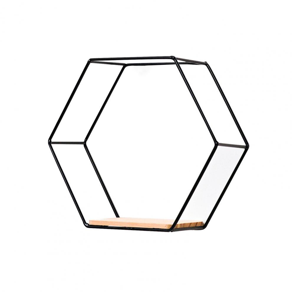 Iron Storage Holder Wall-mounted Multifunctional Nordic Style Geometric Firm Hexagonal Shelf for Home