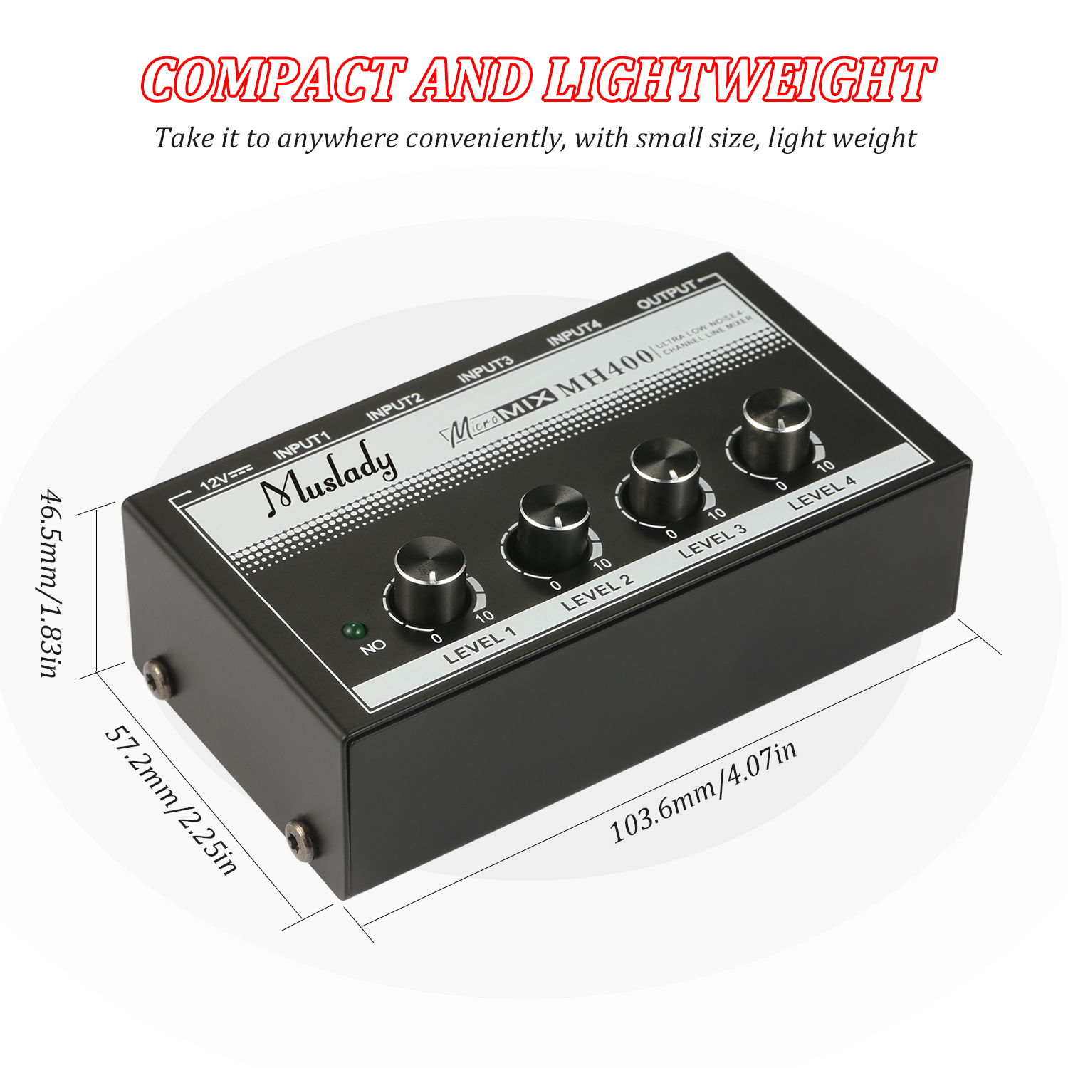 Muslady MH400 Ultra Low-Noise 4-Channel Line Mini Audio Mixer Met 1/4-Inch Ts Volumeregeling voor Gitaren Bass Toetsenborden