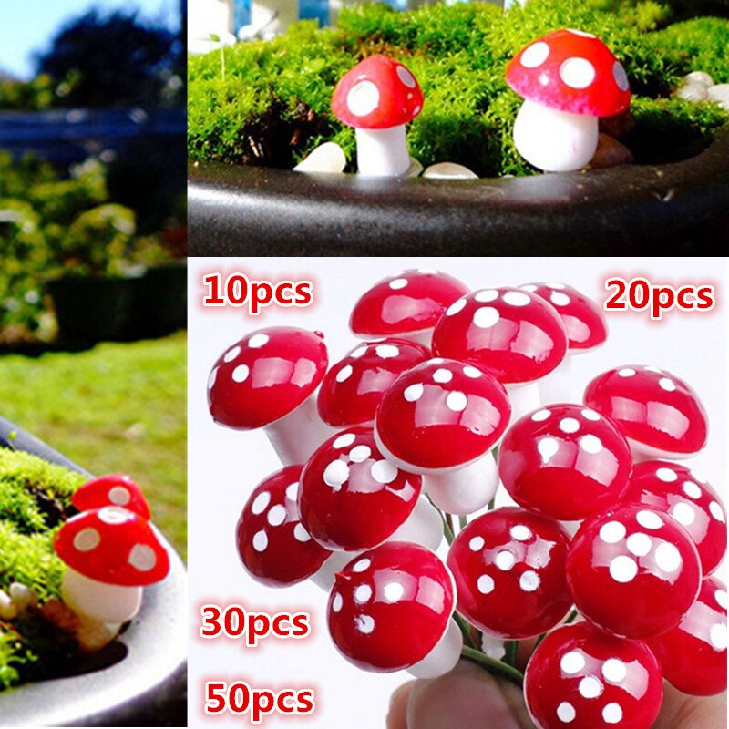 ! 10Pcs-50Pcs 2cm Artificial Mini Mushroom Miniatures Fairy Garden Moss Terrarium Resin Crafts Stakes Craft Garden Decor