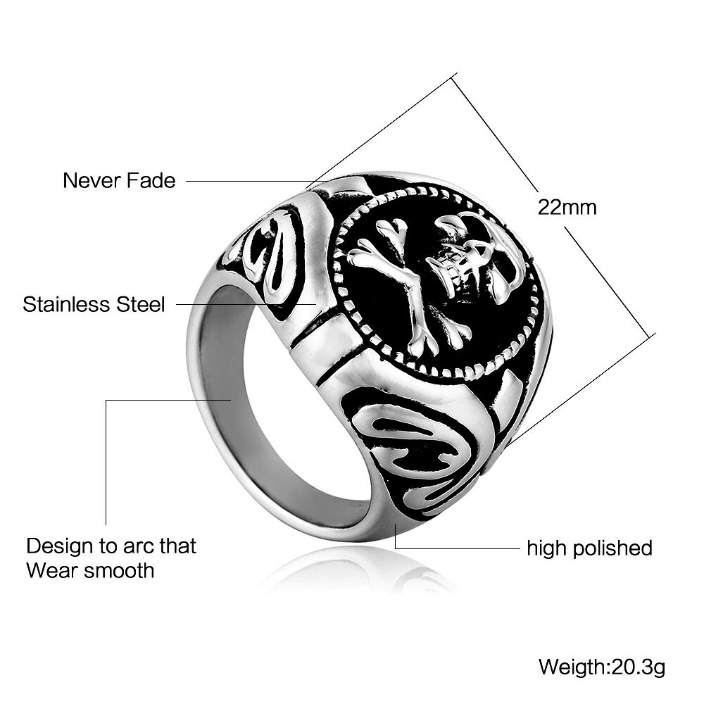 Anillo gótico de acero inoxidable con calavera pirata para hombre, joyería Punk de acero dorado, anillo de sello de calavera de motorista, para novio, talla 7-13