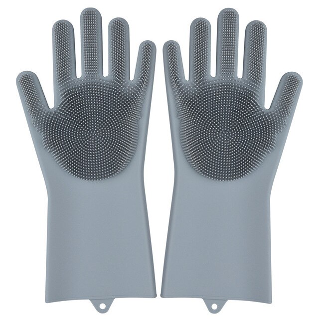 Guantes mágicos de silicona con estropajo para lavado de platos, manoplas de goma, resistentes al calor, para el hogar y la cocina, 1 par: 3