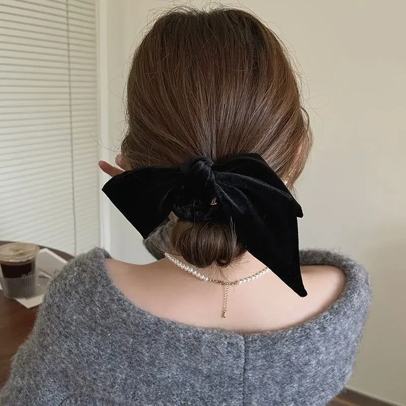 Vintage terciopelo arco Scrunchie nudo de conejo cinta de cuerda para el cabello elástico Cola de Caballo titular lazo para el cabello accesorios sólidos para el cabello invierno