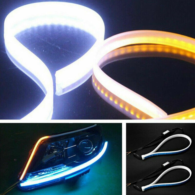 2pcs Auto Lamps LED Car Headlight Strip Light DRL Car Exterior Decoration Light Slim Flexible Turn Signal Lights 11.81inch