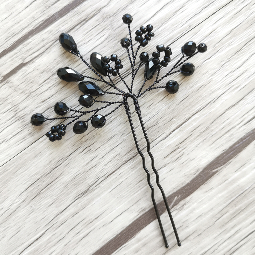 4PCS Black Color Handmade Hair Pins Wedding Hair Jewelry Accessories Crystal Bridal Hair Ornament For Party Head Decoration