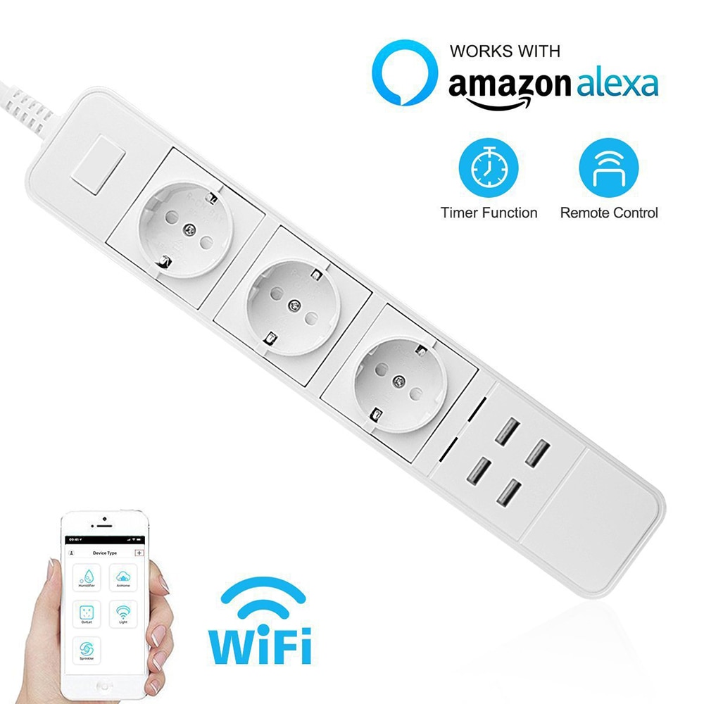 WiFi Smart Power Socket With 3AC 4USB Smart Plugs Smart Wifi Power Strip Wireless Remote Control EU Plug Electrical Socket