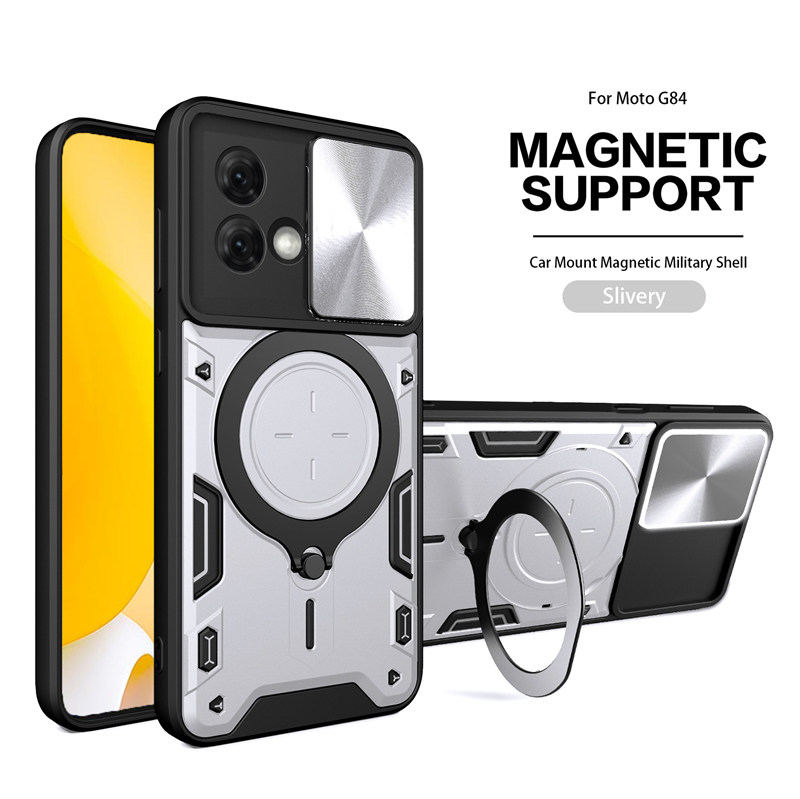 For Moto G84 5G Case Magnetic Holder Ring Phone Case For Motorola Moto G84 G 84 5G Slide Camera Lens Armor Shockproof Back Cover: SKY BLUE