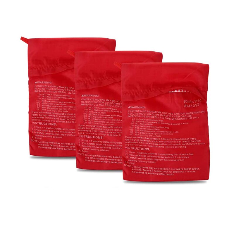 Sac de pommes de terre pour cuisson au micro-ondes, en tissu lavable, réutilisable, rapide: 3pcs
