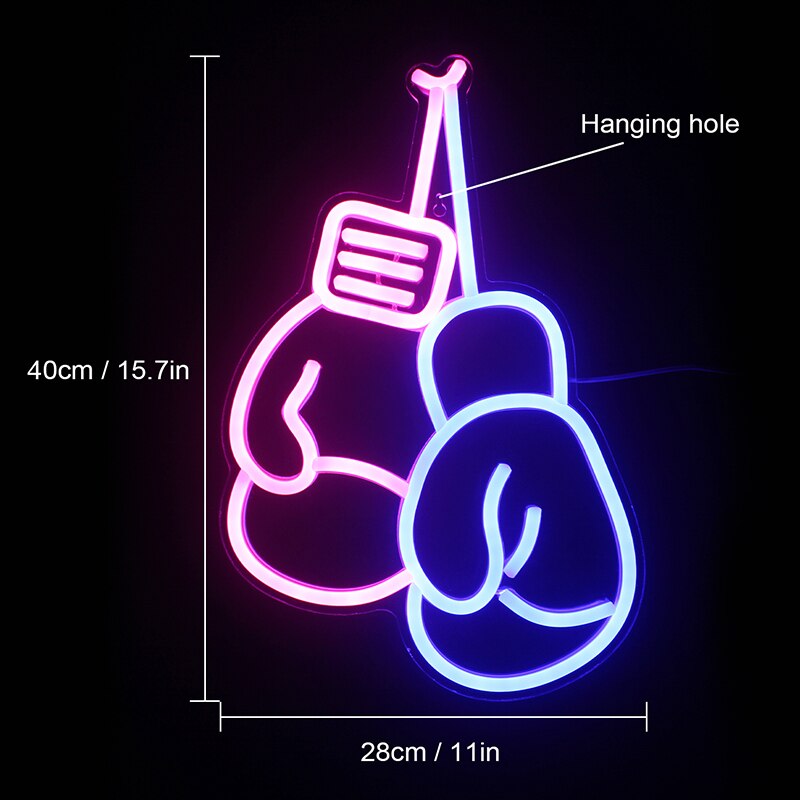Boksen Neon Light Bokshandschoenen Cool Wall Opknoping Art Decoratie Usb Switch Acryl Neon Teken Gym Kamer Decor Xmas: Pink Blue