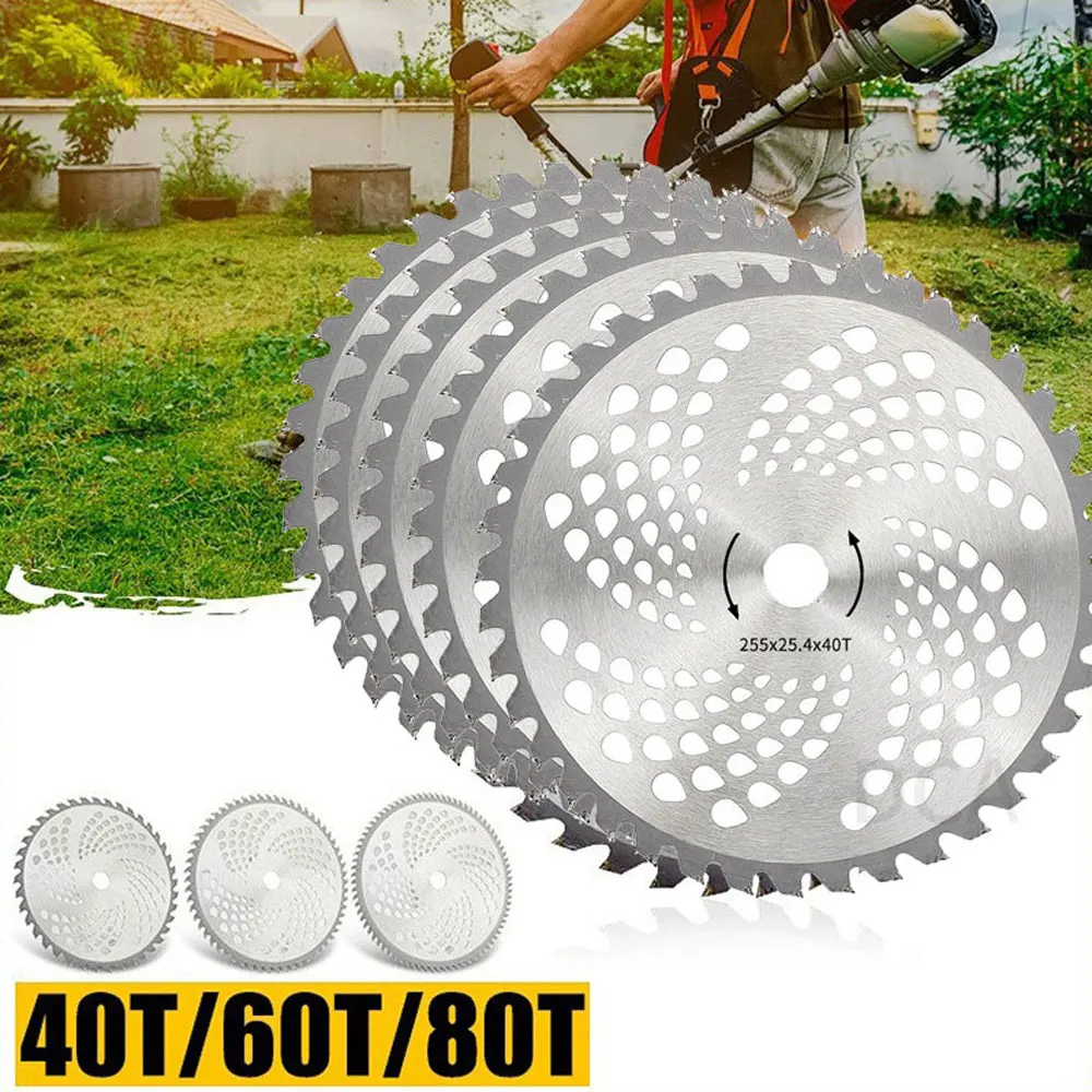 40T/60T/80T 10 Inch Carbide Tipped Alloy Brush Cutter Saw Blade Lawn Mower Grass Trimmer Garden Tool Replacement Cutting Disc