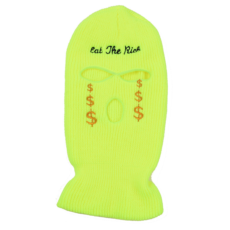 Masque en tricot avec lettres brodées, cagoule 3 trous, chapeaux, de personnalité de fête, Ski unisexe, cyclisme, bonnets de sport au: 04