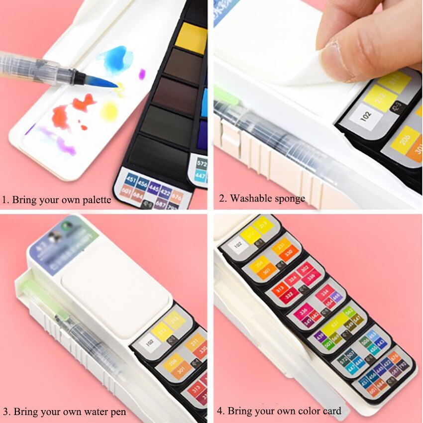 18/25/33/42 kleuren Opvouwbare Effen Aquarel Verf Set Fan Vormige Aquarel Met Water Borstel Pen wasbare Spons