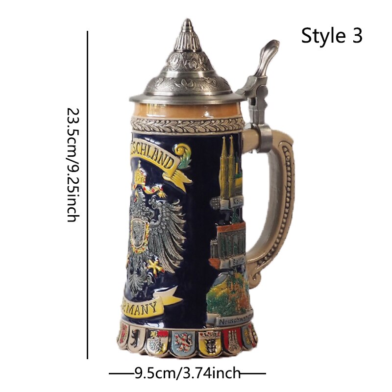 German Beer Stein Mug Large Capacity Retro Ceramic Beer Mugs Handmade Cup Germany Tankard Glass Mug 600ml Best Fathers Mens: 3