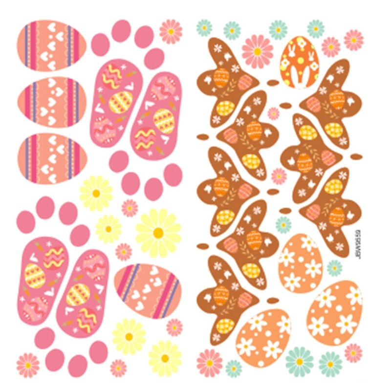 Easter Stickers Cartoon Bunny Egg Footprint Decal Window Glass Wallpaper for Home Bedroom Living Room Door Wall Decoration GXMA: 9559