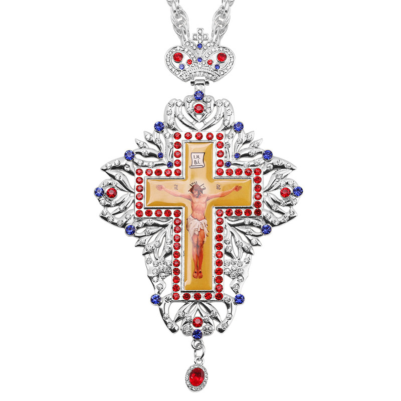 Gold Pectoral Cross russian greece crucifix religious necklace icon Byzantine Art and Orthodox Tradition holy cross priests: XL1259