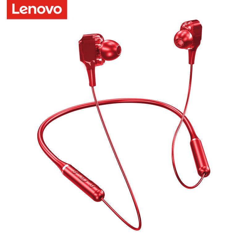 Lenovo QE66/XE66 Bluetooth 5.0 Headphones - Quad Speaker Stereo, Magnetic Neckband, Sport In-Ear: Red