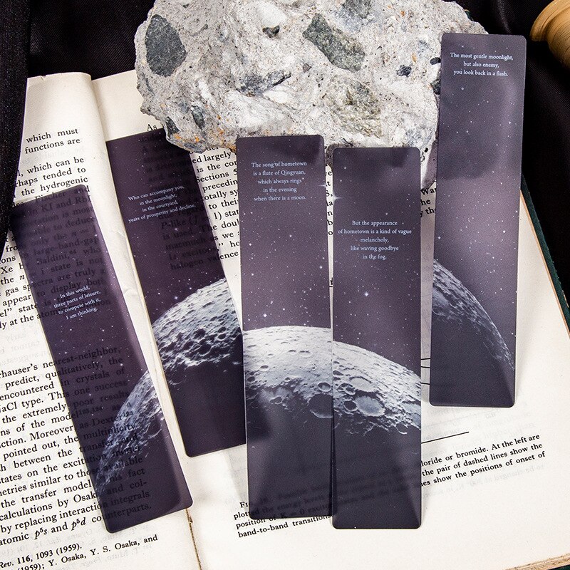 5 unidades/pacote espaço tour série marcador pvc leitura livro marca crepúsculo lua livro página marcador artigos de papelaria suprimentos
