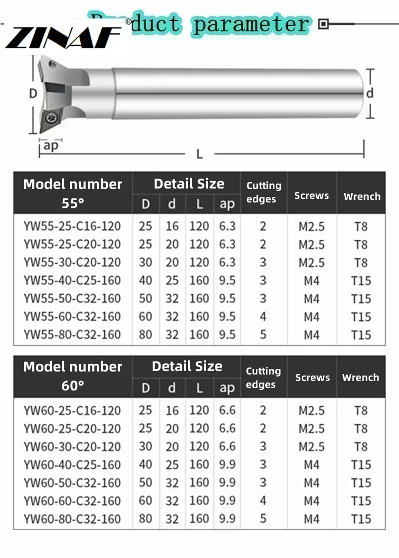 YW45 YW55 YW60 cortador ranurado de cola de milano 45 ° 55 ° 60 ° Fresa angular Máquina cortadora de fresado con ranura en V CNC para VCMT 080204 DCMT11