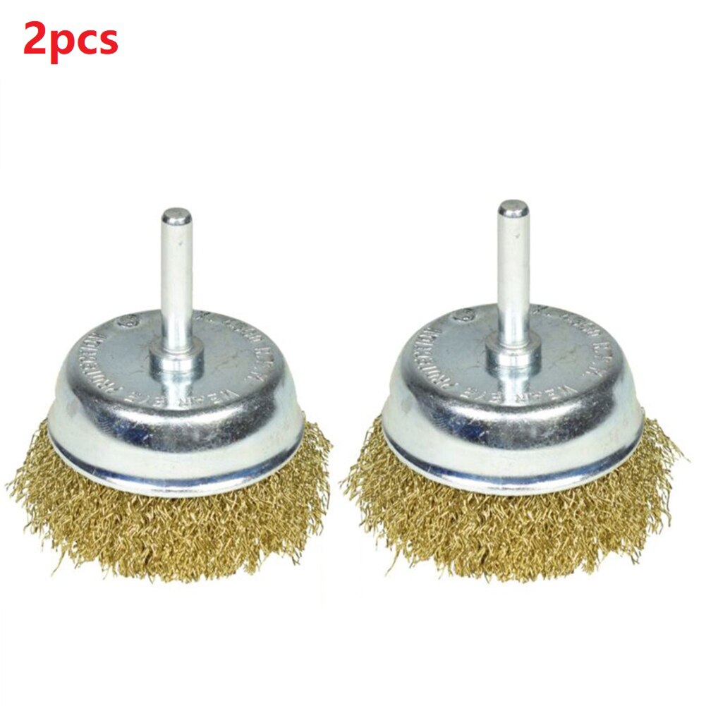2Pcs 75mm Wire Cup Brush For Drills Steel Brass Coated Rust Paint Remover Polishing Cups Drill Bit For Metal Rust Removal Brush