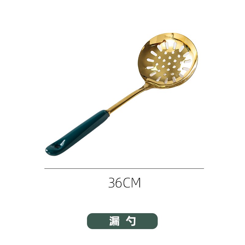 Nordic luxe roestvrijstalen lange spatel, schep, keukengereedschapset, antiaanbaklaag, handwok, schep, keramische handgreep, kookgerei: C