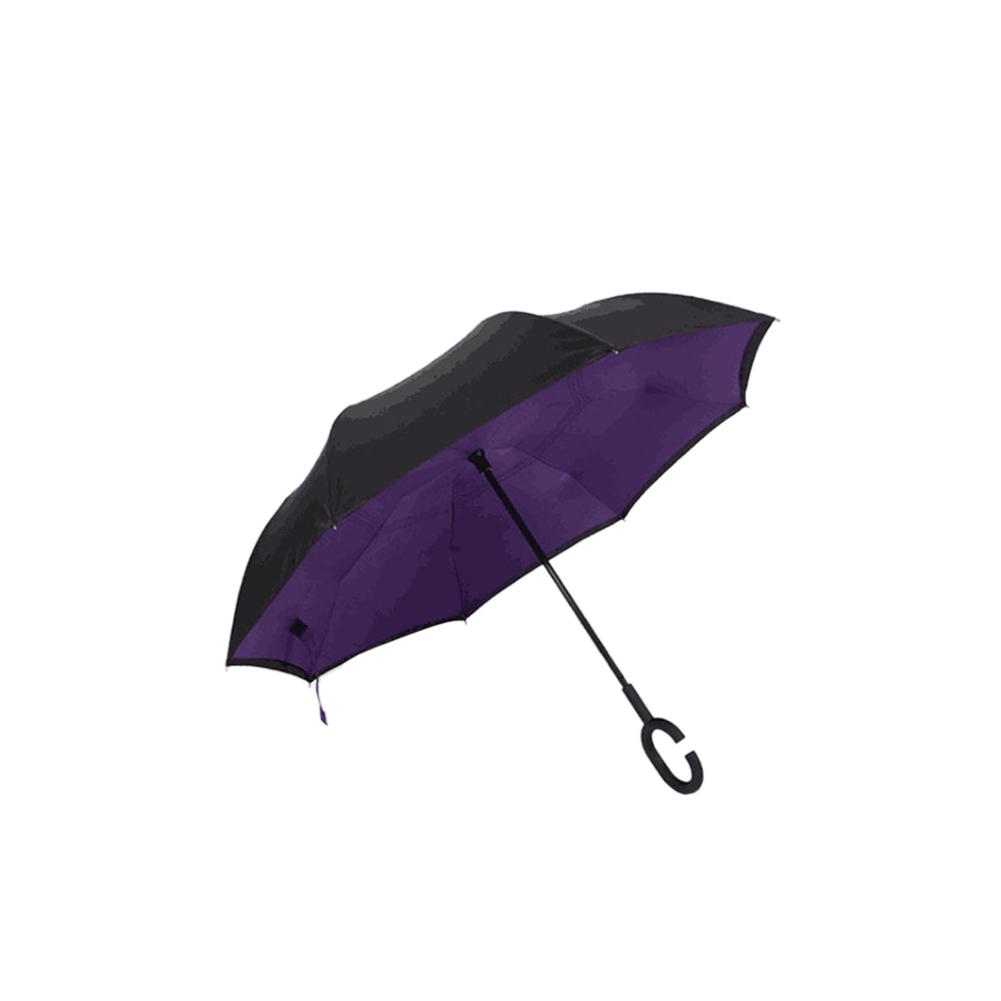Windproof Reverse Folding Double Layer Inverted Chuva Umbrella Self Stand Rain Protection C-Hook Hands For Car: F