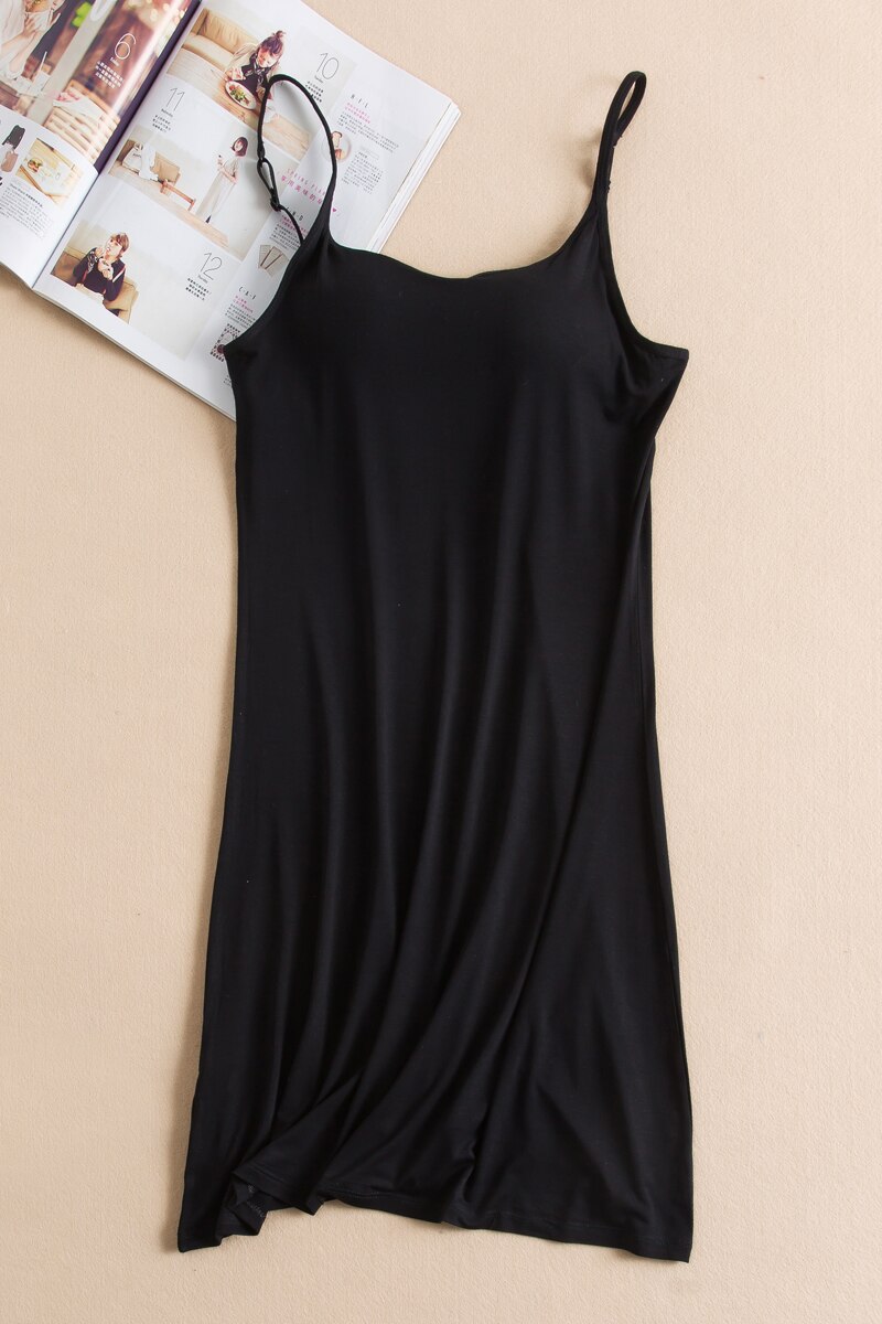 Femmes complet glisse 4 couleurs Modal Sexy Slip solide Anti vidé rembourré soutien-gorge glisse sous-vêtements confortable sommeil robe