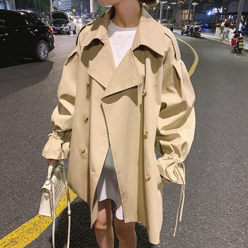 Frauen Graben Mantel Casual Gürtel Khaki Dame Kleidung Herbst Koreanische Revers Oberbekleidung Tops Oversize Windjacke