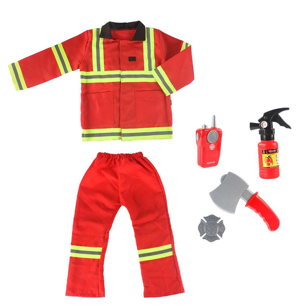 Firefighter Cosplay Uniform Role-play Firefighter Childrens Halloween Costume Dress Up Cosplay Fireman Role Play Fancy Clothing