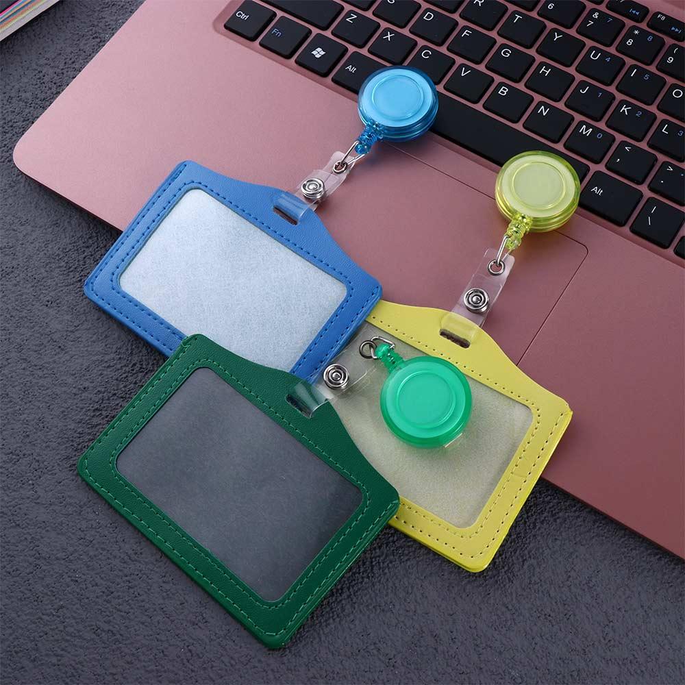 Arbetskortshållare klämma pu-läder korthållare klämma infällbara namnskyltsrullar sjuksköterska läkare id-korthållare namnkortshållare