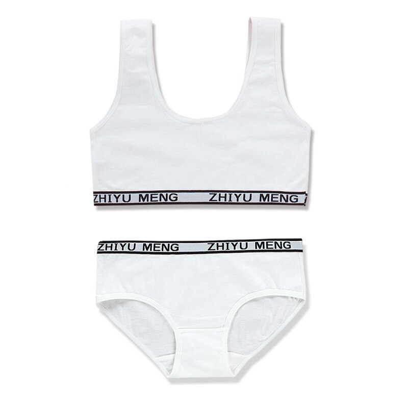 Training Bra Set Girls Vest Student Puberty Children Kids Underwear Set 8-14Y: white