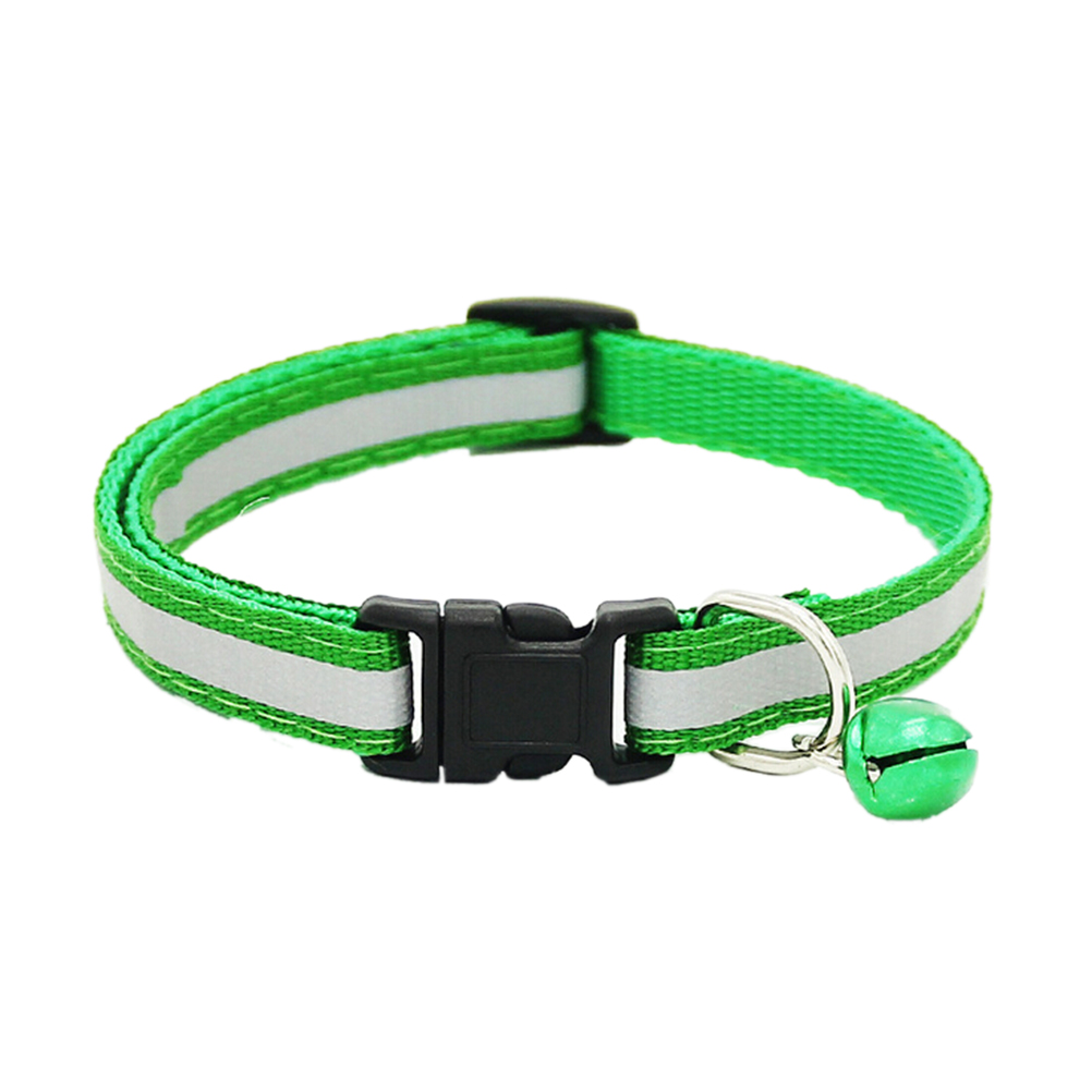 Collar reflectante colorido perro lindo mascota brillante, hebilla de seguridad, Correa con Campanilla, correa ajustable en 6 colores: green