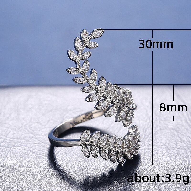 Leaf Opening Ring for Women Wedding Party Delicate Finger Ring Cubic Zirconia Adjustable Ring Jewelry