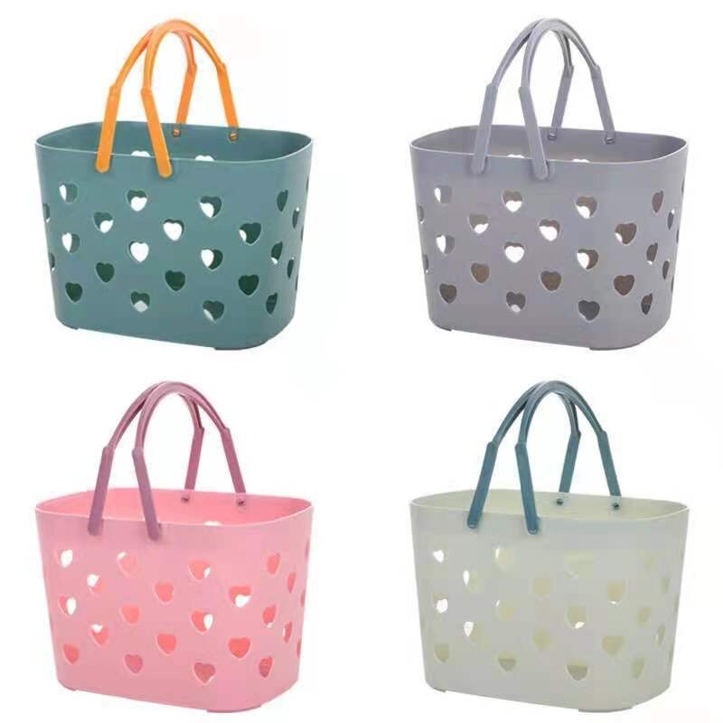 Portable Shower Caddy Tote Heart Shaped Hollow Plastic Storage Basket with Handle Box Organizer Bin for Bathroom Pantry Kitchen