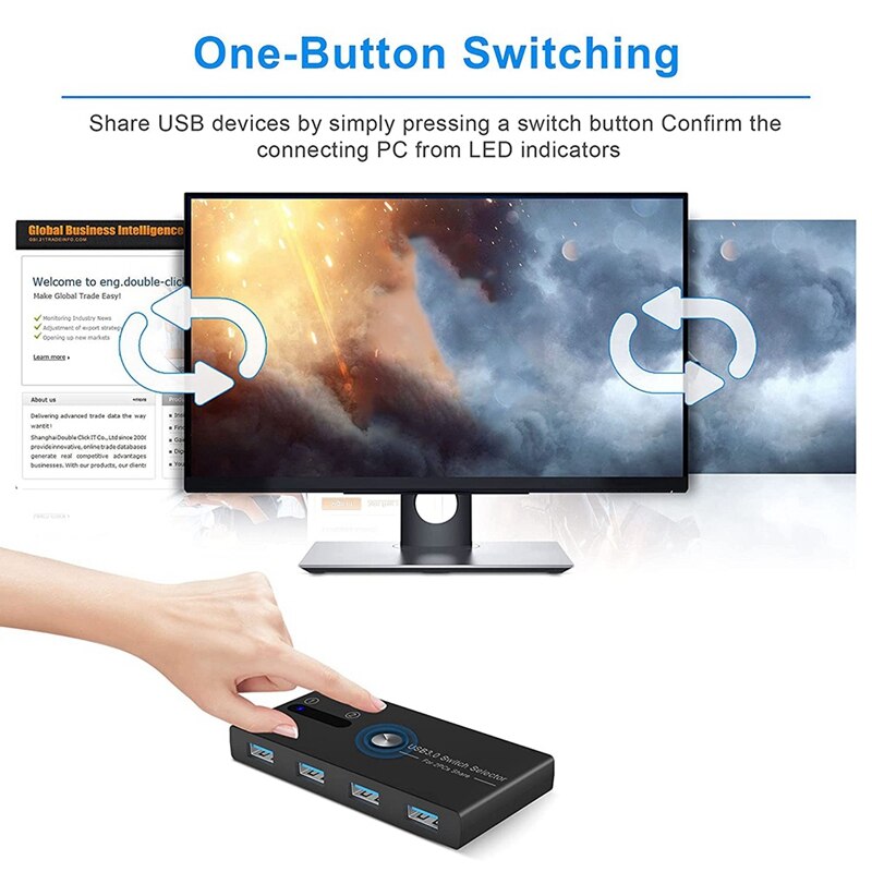 USB3.0 Switch 100M/S USB Switch Selector 4 Ports for Mouse, Keyboard, Printer Sharing 2 in 4 Out with Data Cable