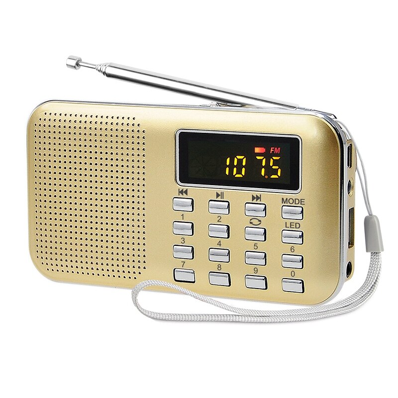L-218AM Portable Multi Band Digital Auto Radio Scanner FM Am Pocket Radio with Mini Speaker Mp3 Player: Golden