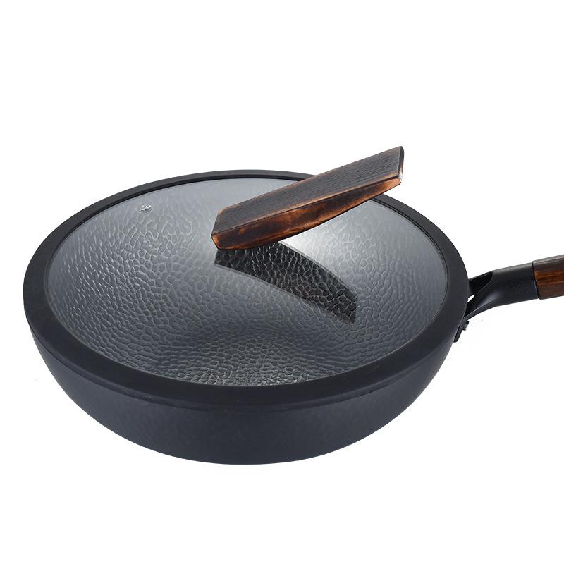 Non-stick wok huishoudelijke ongecoat inductie kookplaat speciale rvs kolen gasfornuis voor platte bodem wok 32cm