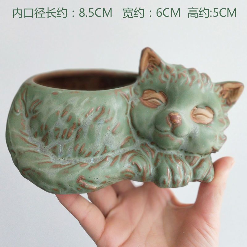 Sukkulenten-Blumentopf, Katze, niedliches Karikatur-Ebene, kreative Persönlichkeit, Spaß, Keramik, Wannian Gras, Affe, Schwanz, Säule, Büro-Ornament: Lila