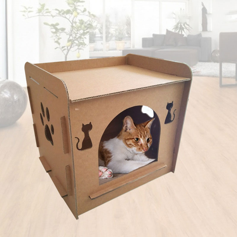 Tools Cat House Carton Box DIY Scratch Board Pet Kitten Have Small Window Indoor Self Assembly Corrugated Paper Toys Supplies