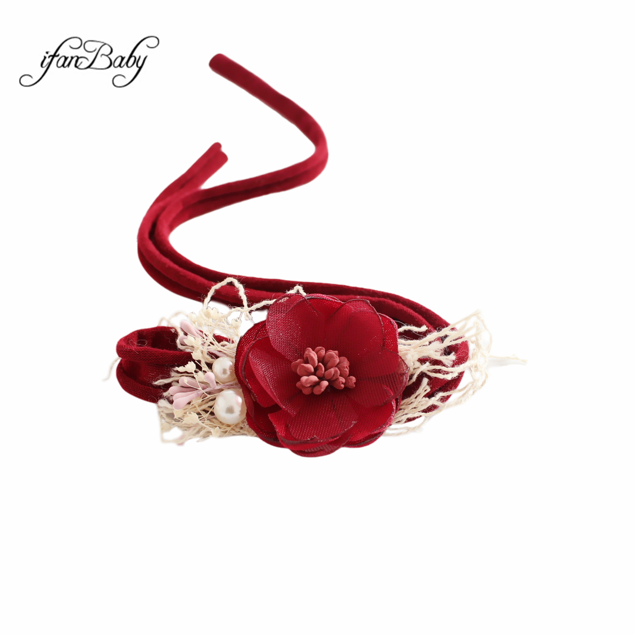 Diadema de flores rosas vintage quemada para niños y mujeres con diadema elástica de nailon con perlas: Negro
