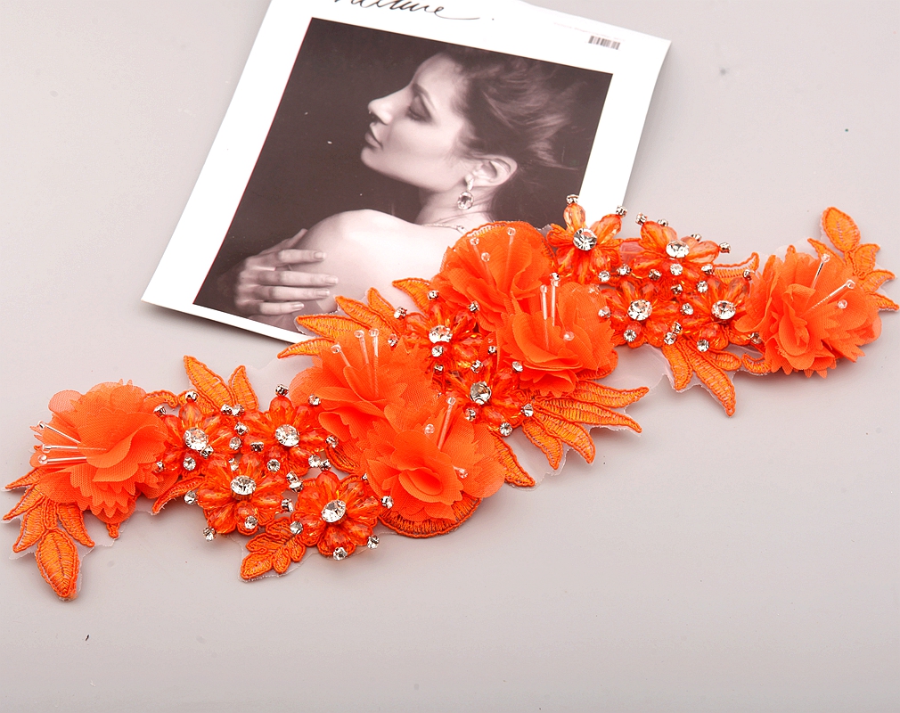 10 Color Beaded Sequins 3D Decals Mirror Flower Lace Fabric Evening Dress Front Chest Back Applique Patch Decoration: Laser Bright