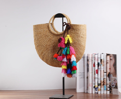 tassel Rattan Bag beach bag straw totes bag bucket summer bags with tassels women handbag braided: A2 / big