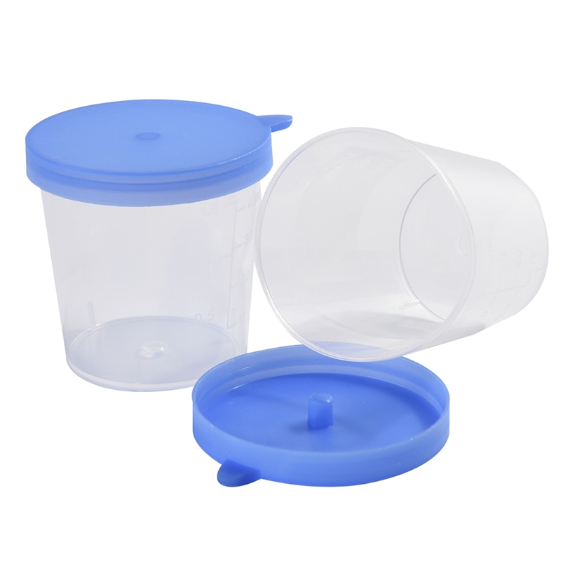 10 stuks Urine Container Specimen Cup Monster Fles 40 ml Vol Gegoten Afstuderen ML En Oz PP EO Steriele Blauw cap Plastic Cup