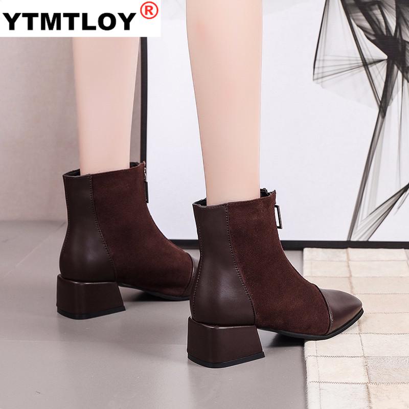Frauen Stiefel Herbst Stiefel-frauen Reißverschluss Schuhe Luxus Booties Damen Knöchel Med Gummi Felsen Stoff solide
